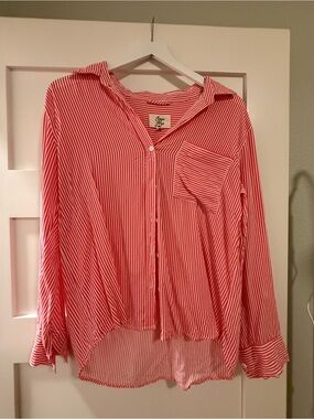 GiGi New York Red and White Vertical Stripe Button-Down Shirt